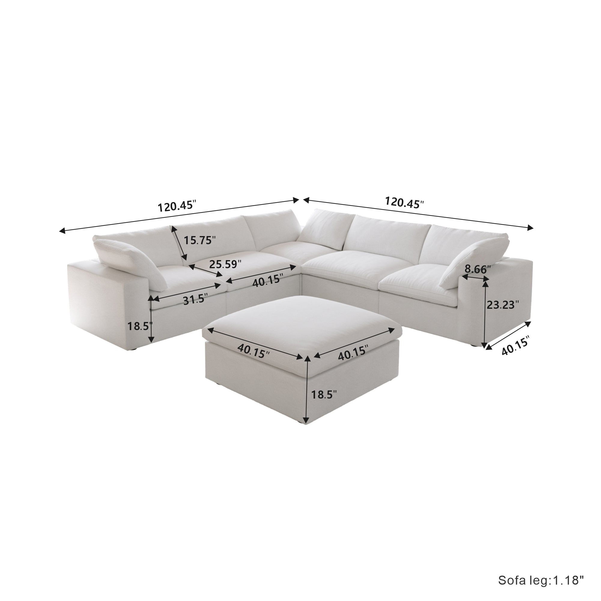 Valen Modular Washable 5 Seater Sectional + Ottoman - Mirewood modular sofa