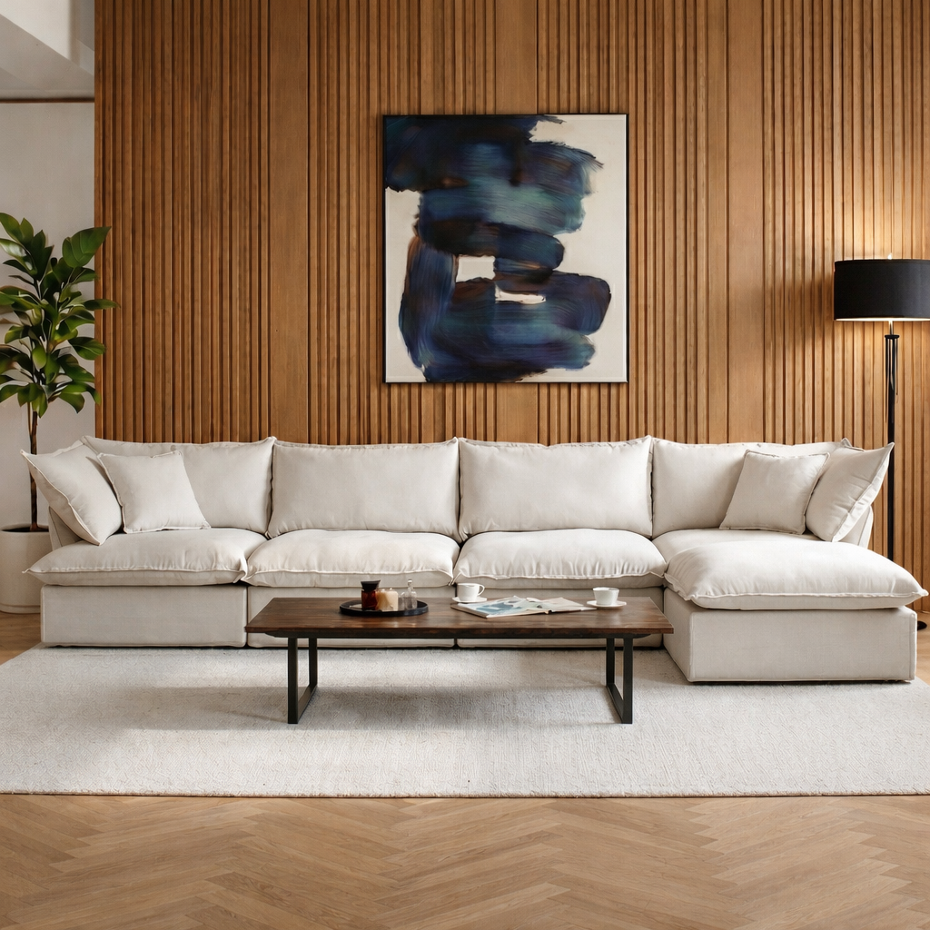 Mirewood Valen 4-Seater U-Sectional Cloud Sofa styled in a living room