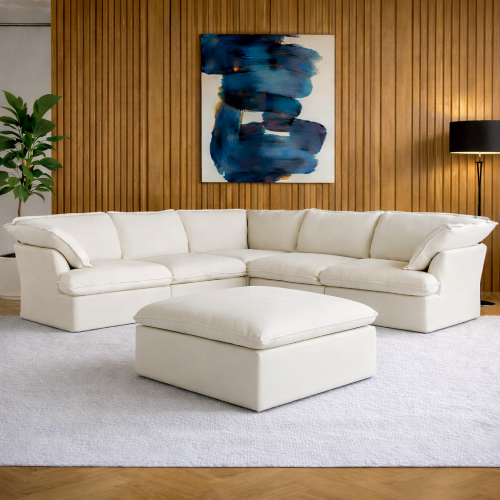 Halo Modular Washable 5 Seater Corner Sectional + Ottoman - Mirewood modular sofa