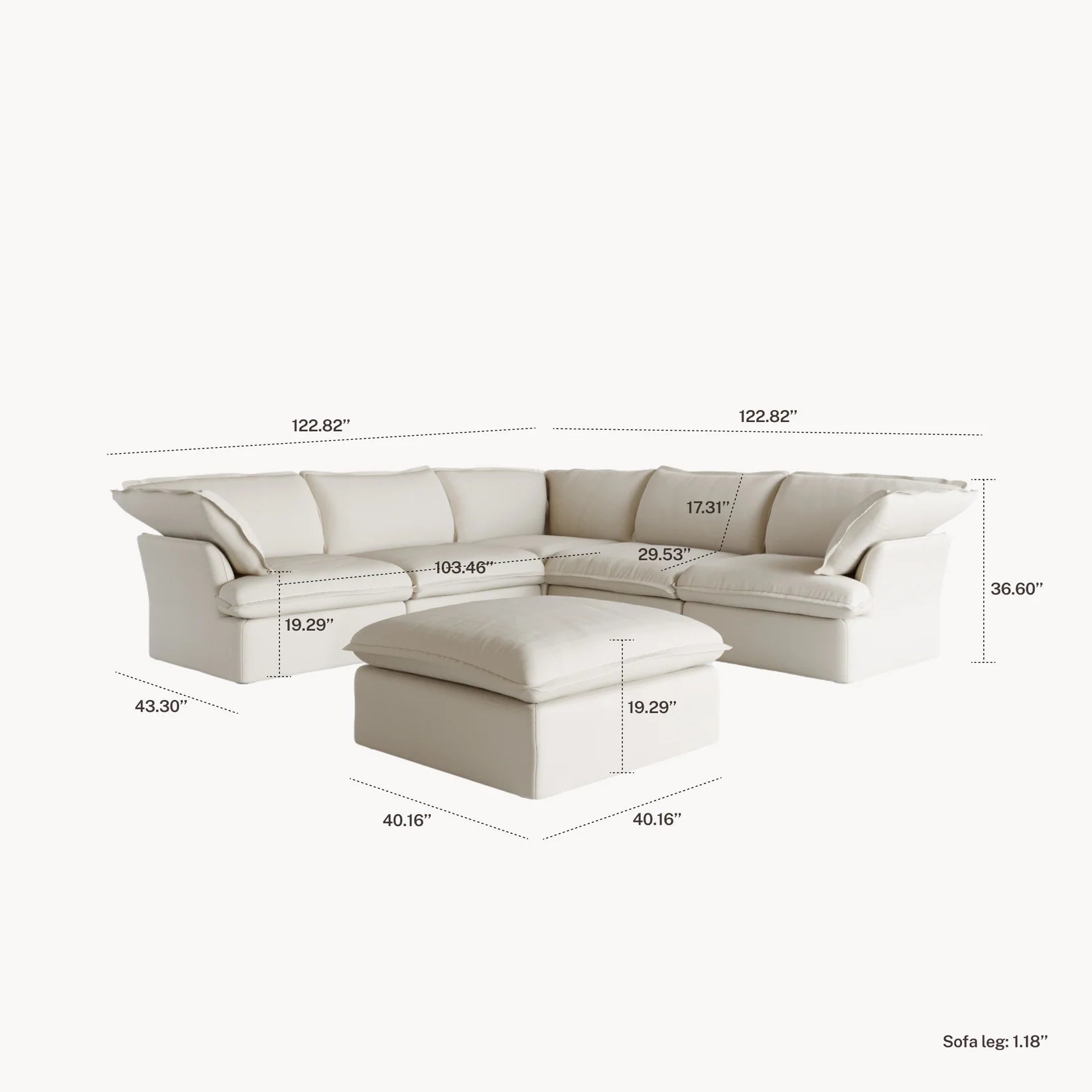 Halo Modular Washable 5 Seater Corner Sectional + Ottoman - Mirewood modular sofa