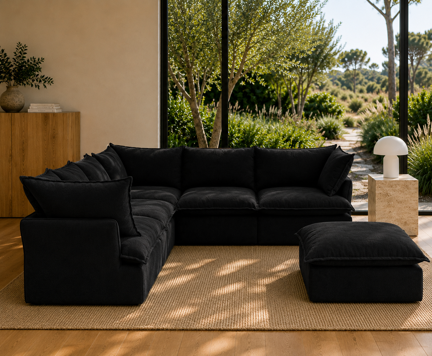 Mirewood Halo 5-Piece Corner Sectional with Ottoman - washable modular cloud sofa