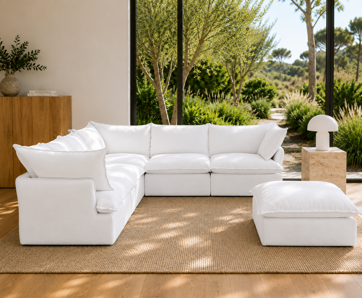 Mirewood Halo 5-Piece Corner Sectional with Ottoman - washable modular cloud sofa