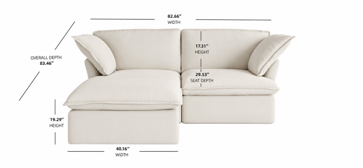 Mirewood Halo 2-Seat L-Shape Machine-Washable Sectional Sofa dimensions diagram: 83" L X 83" D X 37" H