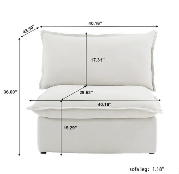 Mirewood Halo Modular Middle Seat dimensions diagram: 41" L X 43" D X 37" H