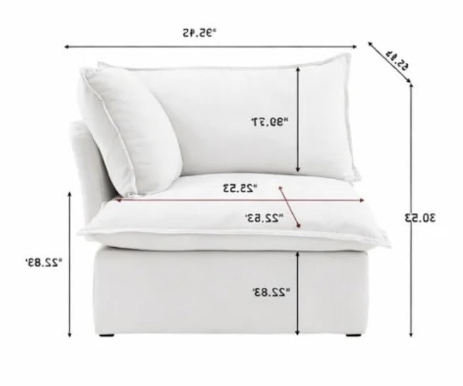 Mirewood Halo Modular Right Corner Piece dimensions diagram: 41" L X 43" D X 37" H