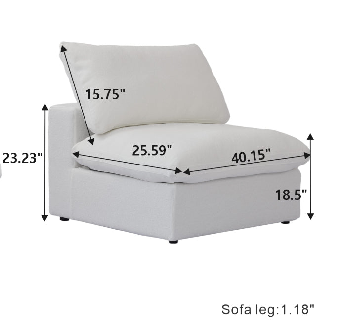 Valen Middle Piece Modular Washable Sectional dimensions diagram: 40" L X 40" D X 23" H
